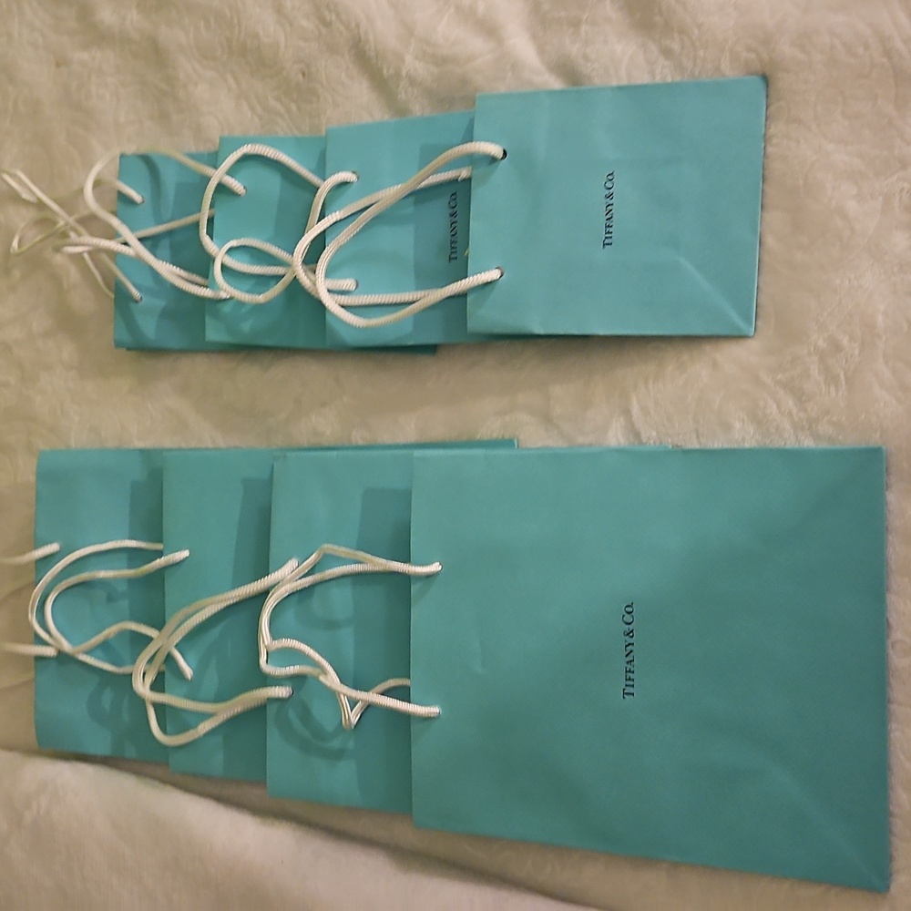 Tiffany & Co. Blue Gift Bags w/ White Rope Handles: 4 Med/4 Sm